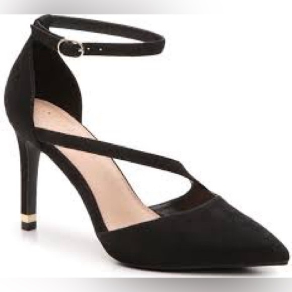 Kelly & Katie SuedePumps Black Ankle Strap Heels 10 excellent condition - Picture 1 of 11